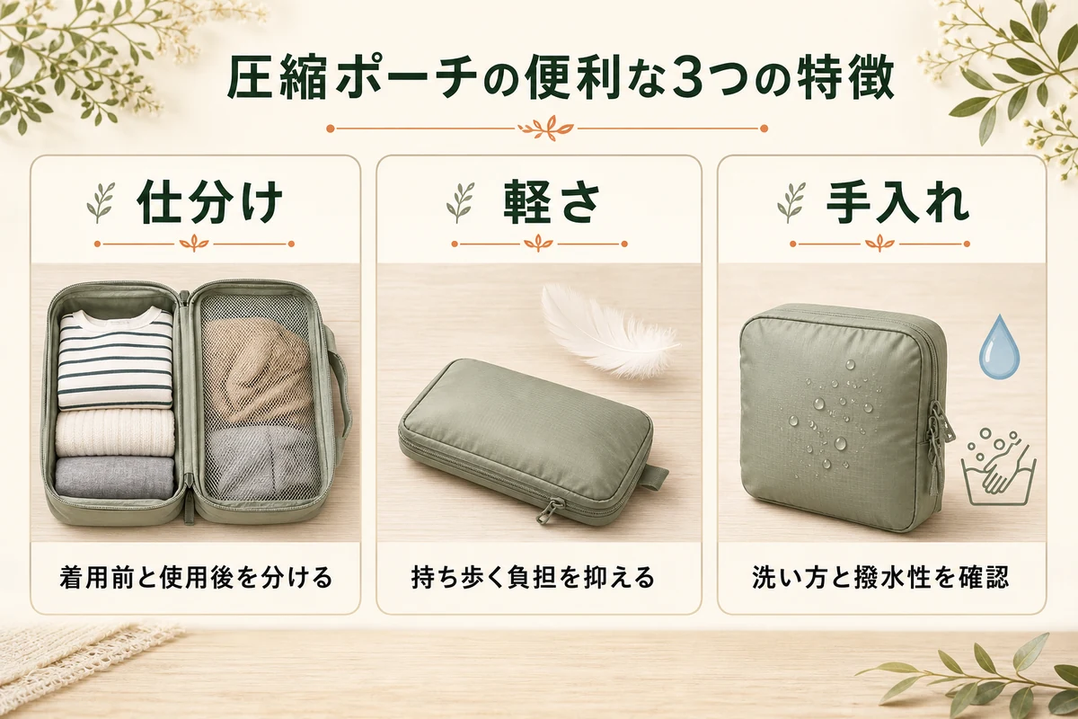 圧縮ポーチを仕分け・軽さ・手入れ方法で選ぶポイント