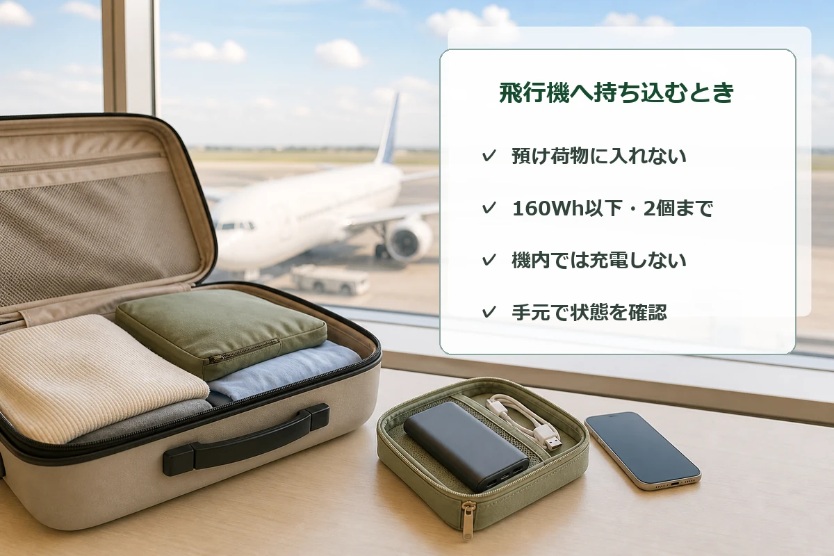 飛行機でモバイルバッテリーを手荷物として管理するポイント
