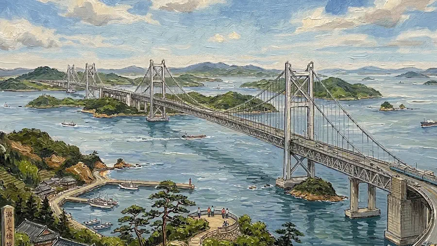 瀬戸大橋と瀬戸内海のイラスト