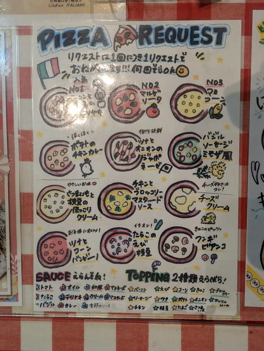 PIZZA REQUEST メニュー
